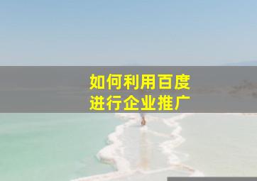 如何利用百度进行企业推广