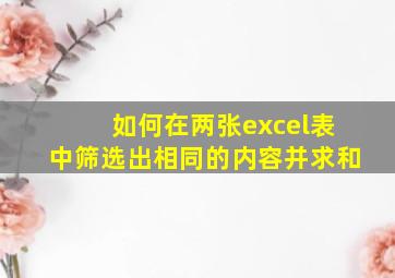 如何在两张excel表中筛选出相同的内容并求和