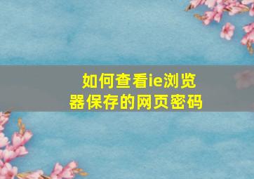 如何查看ie浏览器保存的网页密码