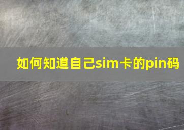 如何知道自己sim卡的pin码