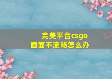 完美平台csgo画面不流畅怎么办