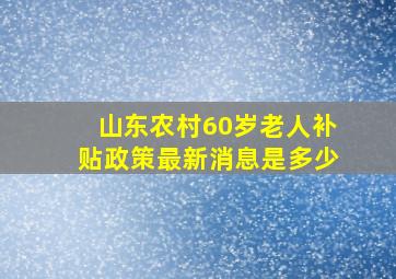 山东农村60岁老人补贴政策最新消息是多少