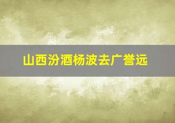 山西汾酒杨波去广誉远