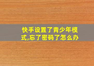 快手设置了青少年模式,忘了密码了怎么办