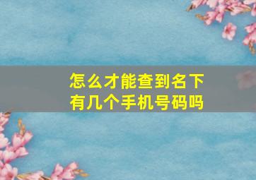 怎么才能查到名下有几个手机号码吗