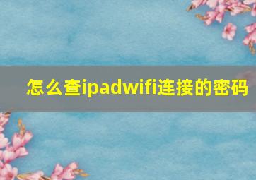 怎么查ipadwifi连接的密码