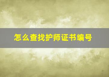 怎么查找护师证书编号