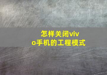 怎样关闭vivo手机的工程模式