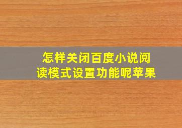 怎样关闭百度小说阅读模式设置功能呢苹果