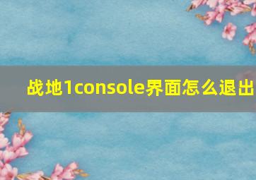 战地1console界面怎么退出