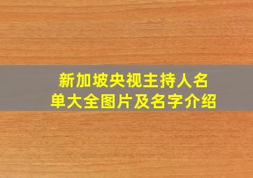 新加坡央视主持人名单大全图片及名字介绍