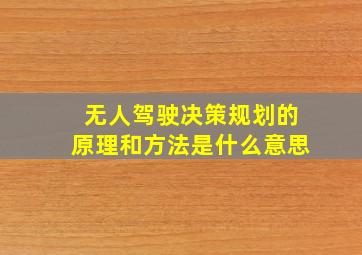 无人驾驶决策规划的原理和方法是什么意思