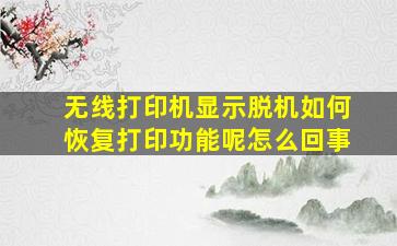 无线打印机显示脱机如何恢复打印功能呢怎么回事