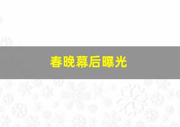 春晚幕后曝光