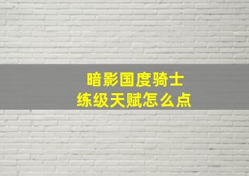 暗影国度骑士练级天赋怎么点