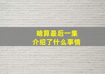 暗算最后一集介绍了什么事情