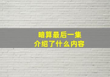 暗算最后一集介绍了什么内容