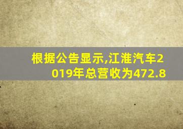 根据公告显示,江淮汽车2019年总营收为472.8