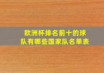 欧洲杯排名前十的球队有哪些国家队名单表