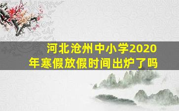 河北沧州中小学2020年寒假放假时间出炉了吗