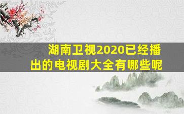 湖南卫视2020已经播出的电视剧大全有哪些呢