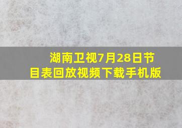 湖南卫视7月28日节目表回放视频下载手机版