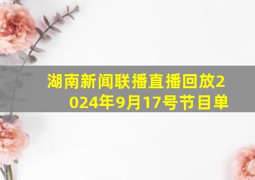 湖南新闻联播直播回放2024年9月17号节目单