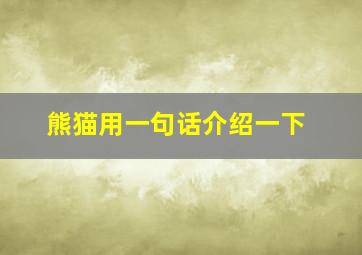 熊猫用一句话介绍一下