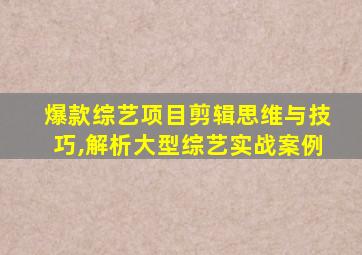 爆款综艺项目剪辑思维与技巧,解析大型综艺实战案例