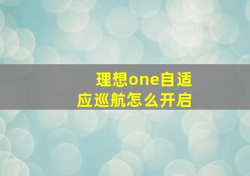 理想one自适应巡航怎么开启