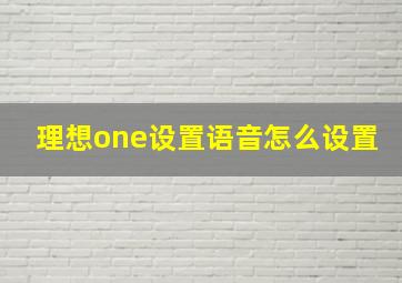 理想one设置语音怎么设置