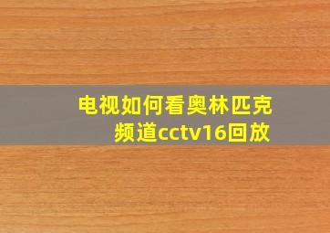 电视如何看奥林匹克频道cctv16回放