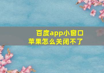 百度app小窗口苹果怎么关闭不了