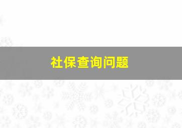 社保查询问题