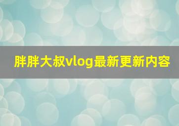 胖胖大叔vlog最新更新内容