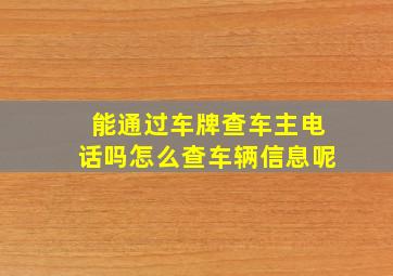 能通过车牌查车主电话吗怎么查车辆信息呢