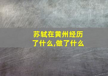 苏轼在黄州经历了什么,做了什么