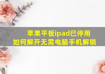 苹果平板ipad已停用如何解开无需电脑手机解锁