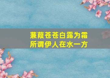 蒹葭苍苍白露为霜所谓伊人在水一方