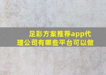 足彩方案推荐app代理公司有哪些平台可以做