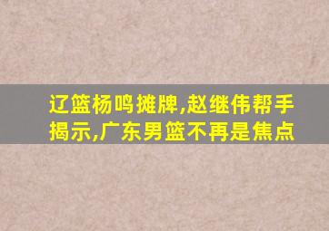 辽篮杨鸣摊牌,赵继伟帮手揭示,广东男篮不再是焦点