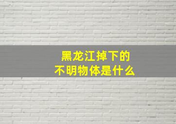 黑龙江掉下的不明物体是什么