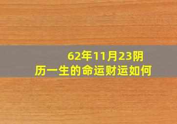 62年11月23阴历一生的命运财运如何