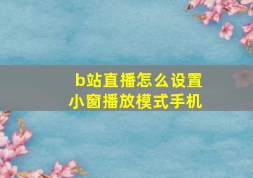 b站直播怎么设置小窗播放模式手机