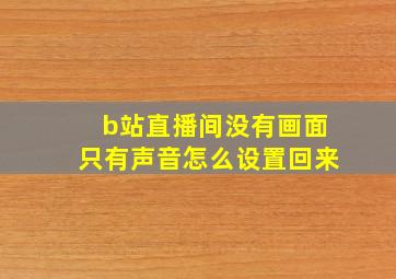 b站直播间没有画面只有声音怎么设置回来