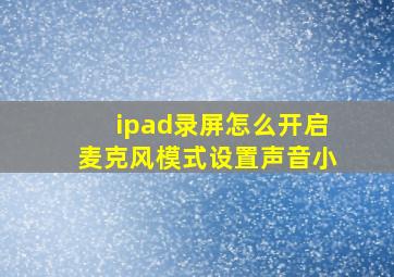 ipad录屏怎么开启麦克风模式设置声音小