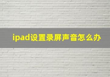 ipad设置录屏声音怎么办