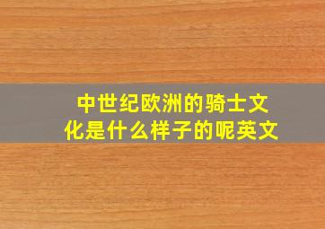 中世纪欧洲的骑士文化是什么样子的呢英文