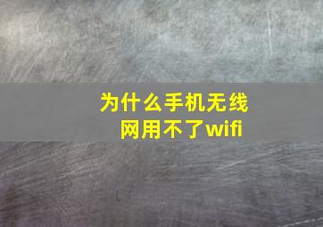 为什么手机无线网用不了wifi