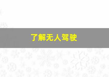 了解无人驾驶